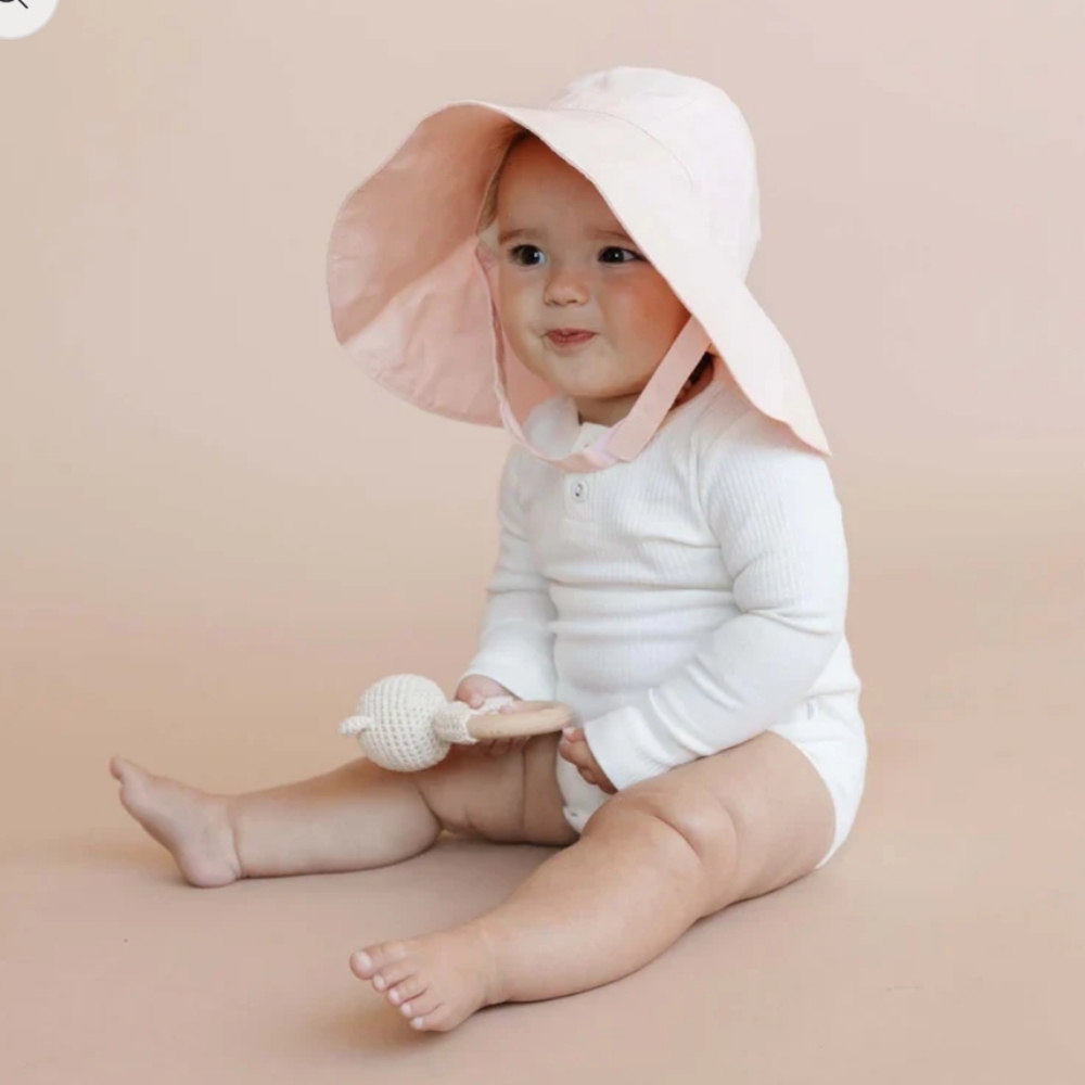 The Blueberry Hill Wide Brim Sun Hat Cotton Linen Kids Baby Bucket Hat